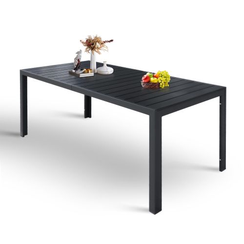 71" Outdoor Patio Dining Table for 6-8 Rectangular Table with Aluminum Frame, Black/Brown and White