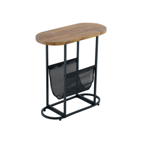 Oval Small Side Tables Living Room Small Space with Storage Space (Color: Brown & Black)