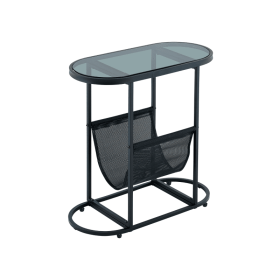 Oval Small Side Tables Living Room Small Space with Storage Space (Color: Black)