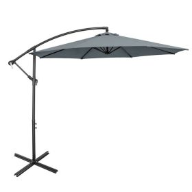 10 Feet Offset Umbrella with 8 Ribs Cantilever and Cross Base (Color: Gray)