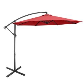 10 Feet Offset Umbrella with 8 Ribs Cantilever and Cross Base (Color: Red)
