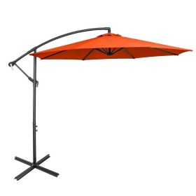10 Feet Offset Umbrella with 8 Ribs Cantilever and Cross Base (Color: Orange)