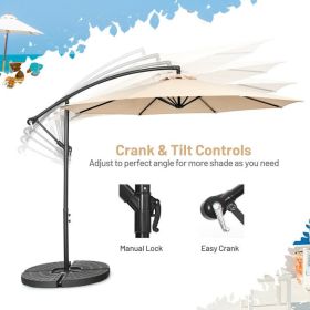 10 Feet Offset Umbrella with 8 Ribs Cantilever and Cross Base (Color: Beige)