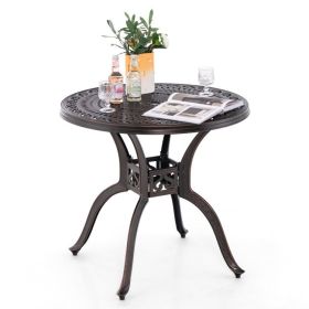 31.5" Cast Aluminum Table Patio Round Dining Table with Umbrella Hole (Color: Copper)