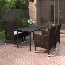 5 Piece Patio Dining Set with Cushions Poly Rattan and Glass (Color: Brown)