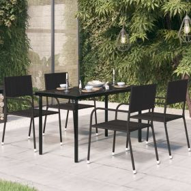 Patio Dining Table Black 55.1"x27.6"x29.1" Steel and Glass (Color: Black)