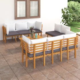 8 Piece Patio Lounge Set with Cushions Solid Acacia Wood (Color: Brown)