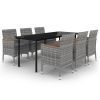 7 Piece Patio Dining Set with Cushions Poly Rattan and Glass