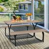 Outdoor Picnic Table Bench Set with Metal Base