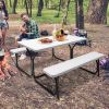 Outdoor Picnic Table Bench Set with Metal Base