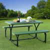Outdoor Picnic Table Bench Set with Metal Base