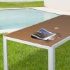 71" Outdoor Patio Dining Table for 6-8 Rectangular Table with Aluminum Frame, Black/Brown and White