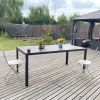 71" Outdoor Patio Dining Table for 6-8 Rectangular Table with Aluminum Frame, Black/Brown and White