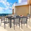 71" Outdoor Patio Dining Table for 6-8 Rectangular Table with Aluminum Frame, Black/Brown and White