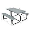 Outdoor Picnic Table Bench Set with Metal Base