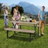 Outdoor Picnic Table Bench Set with Metal Base