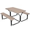 Outdoor Picnic Table Bench Set with Metal Base