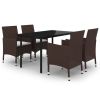 5 Piece Patio Dining Set with Cushions Poly Rattan and Glass