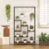 6-Tier Tall Plant Stand 71" Metal Indoor Plant Shelf with 10 Hanging Hooks